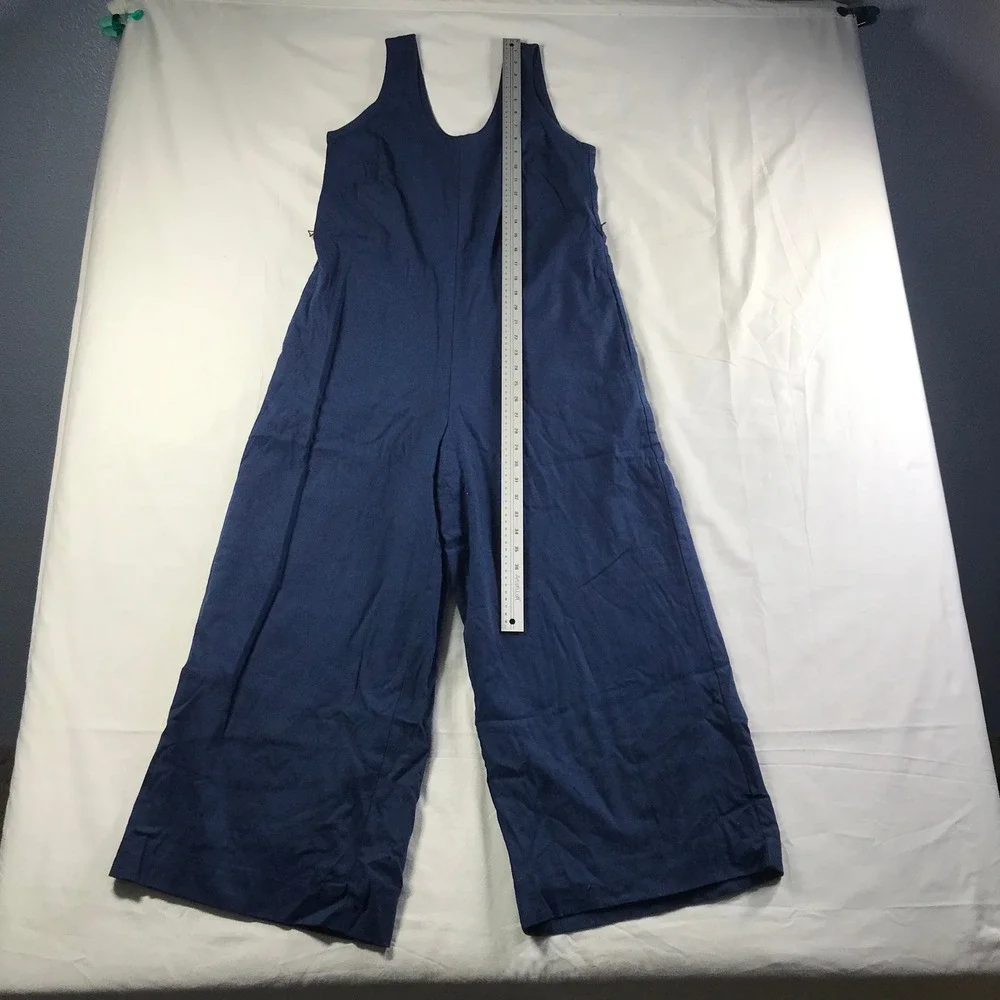 Banana Republic Navy Blue Linen Blend Wide Leg Sleeveless Jumpsuit Small S